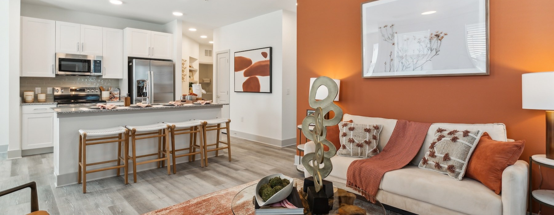 a living room with a couch and a table