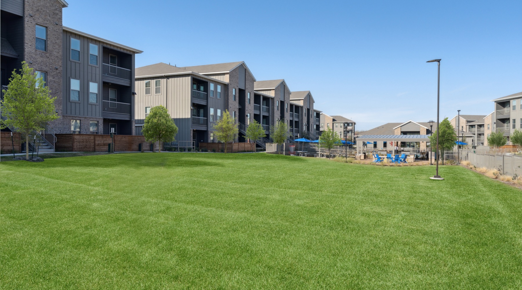 grass, trees, apartment homes, chairs