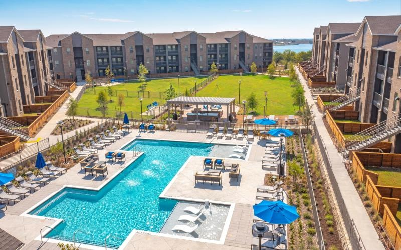a pool in a courtyard